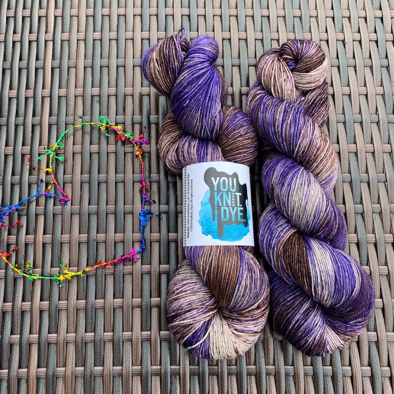 Blanket of stars Hand dyed merino yak sock yarn Ready to Ship purple brown speckled