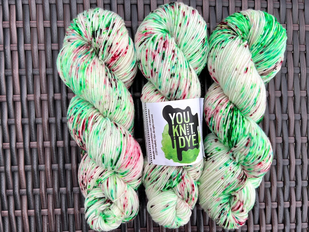 Hand Dyed Christmas Sock Yarn, Green Red Brown Speckles, Ready to Ship Etsy