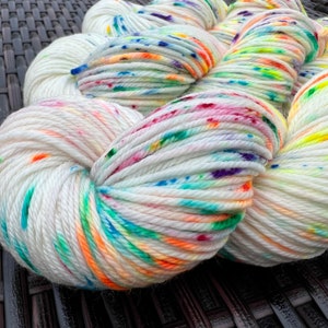 Hand Dyed Christmas Yarn Sock Set Neon Yellow Green Brown Speckles