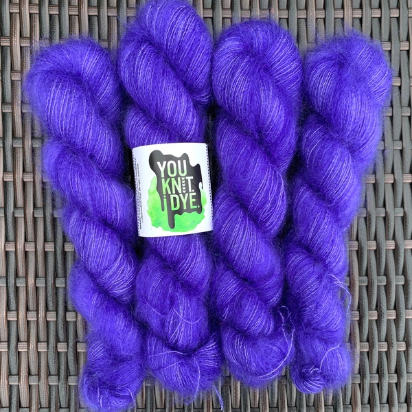 Hand dyed kid mohair silk lace, purple blue tonal, Ready to ship