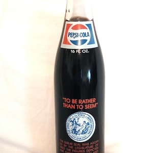 Vintage 16 Ounce Bicentennial Full Pepsi Bottle Commemorating North Carolina (2 available) image 1