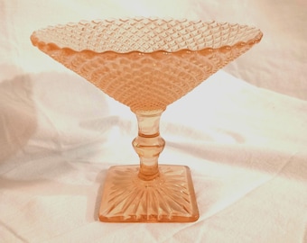 Blush Pink &quot;Miss America&quot; Depression Glass Footed Compote ~ Candy ~Nut ~ Trinket Dish - Anchor Hocking - Diamond Pattern (2 available)