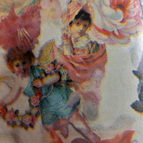 1950's Wrapping Paper with Cherubs, Roses, Butterflies and Fancy Hand Fans