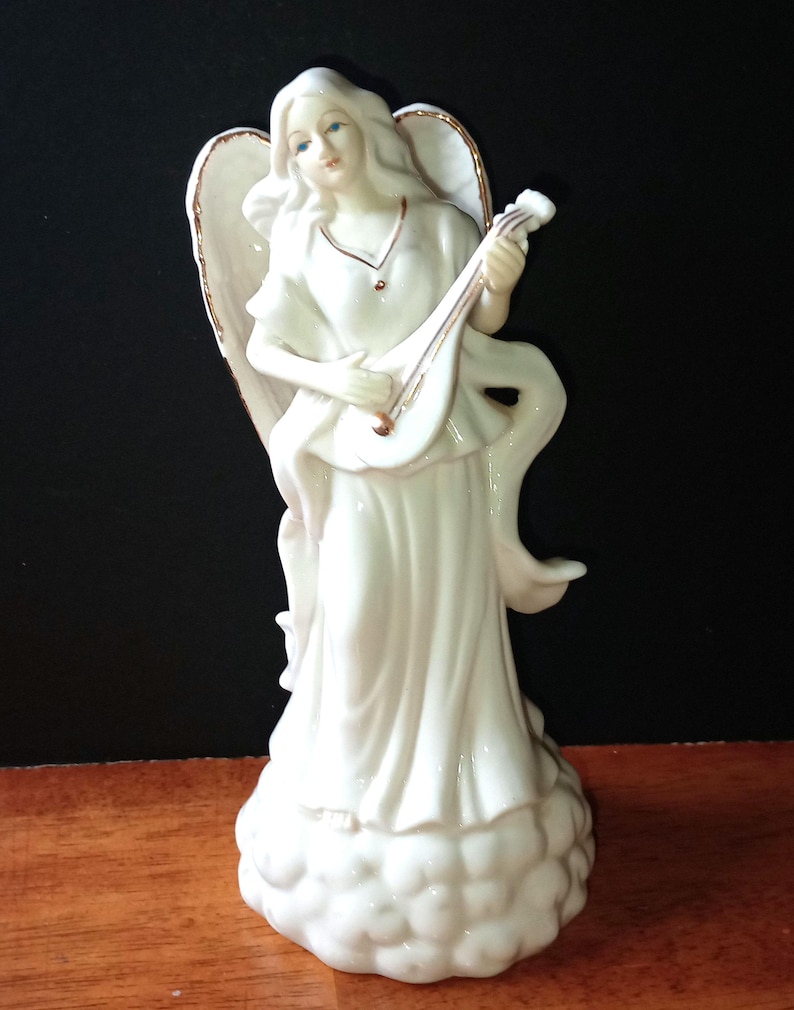Vintage Ceramic Angel With Angelic Blue Eyes Playing Her Stringed ...
