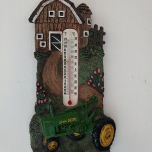 Vintage Ceramic John Deere Tractor Thermometer