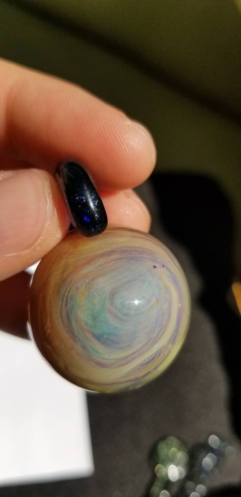 Aqua Jackpot Vortex Pendant w Blue Leprechaun Loop--Heady Glass Pendant--Handmade Pendant--Flameworked Glass