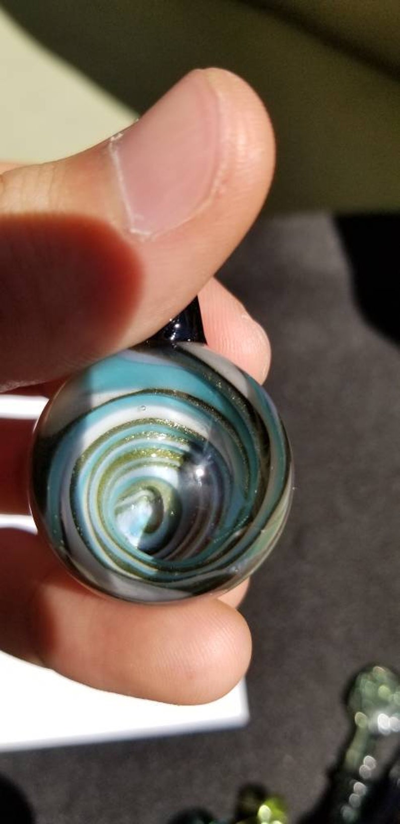 Aqua Jackpot Vortex Pendant w Blue Leprechaun Loop--Heady Glass Pendant--Handmade Pendant--Flameworked Glass