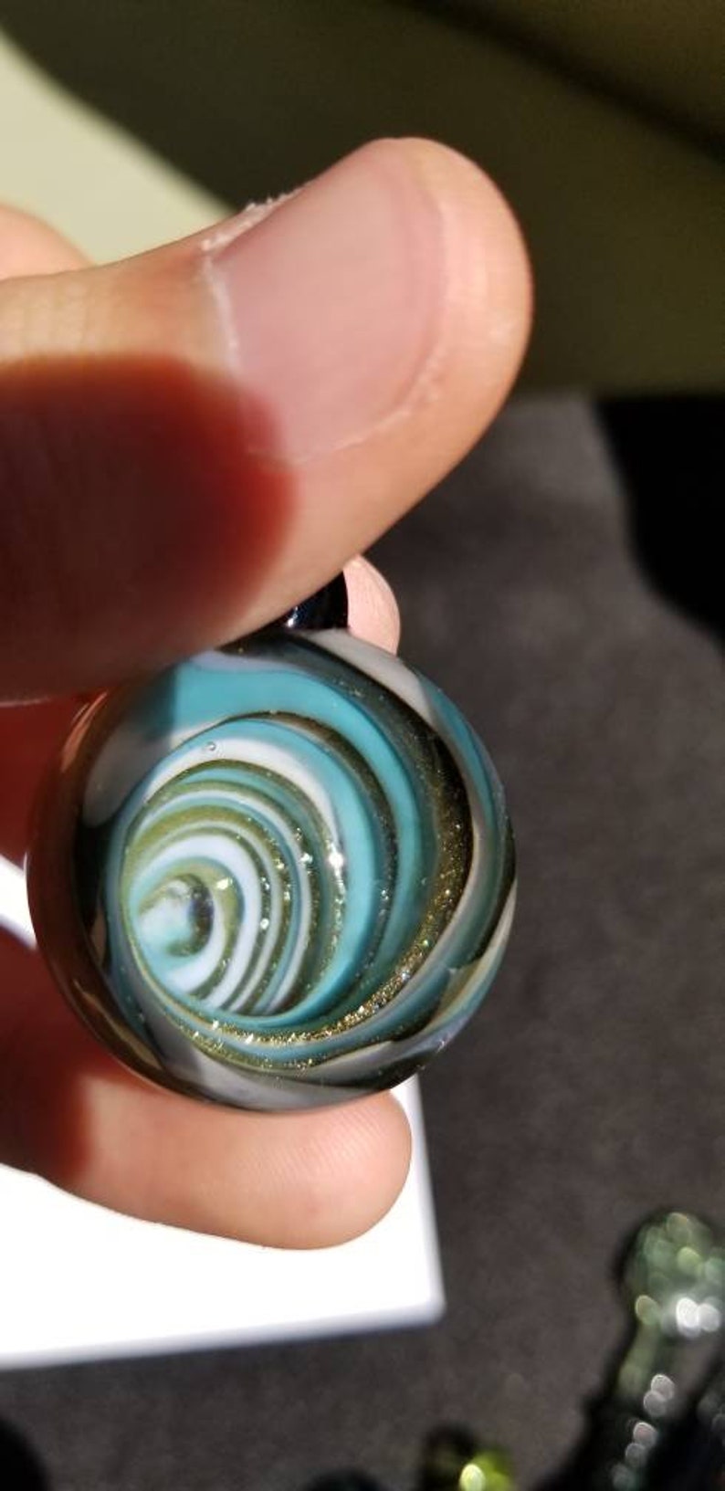 Aqua Jackpot Vortex Pendant w Blue Leprechaun Loop--Heady Glass Pendant--Handmade Pendant--Flameworked Glass