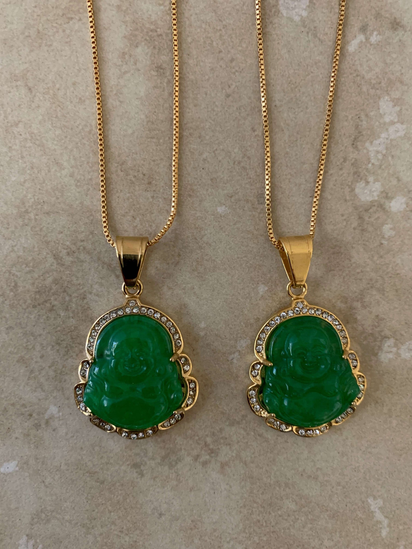 Pair Gorgeous Green Jade Buddha Pendant 14K Necklace Natural | Etsy