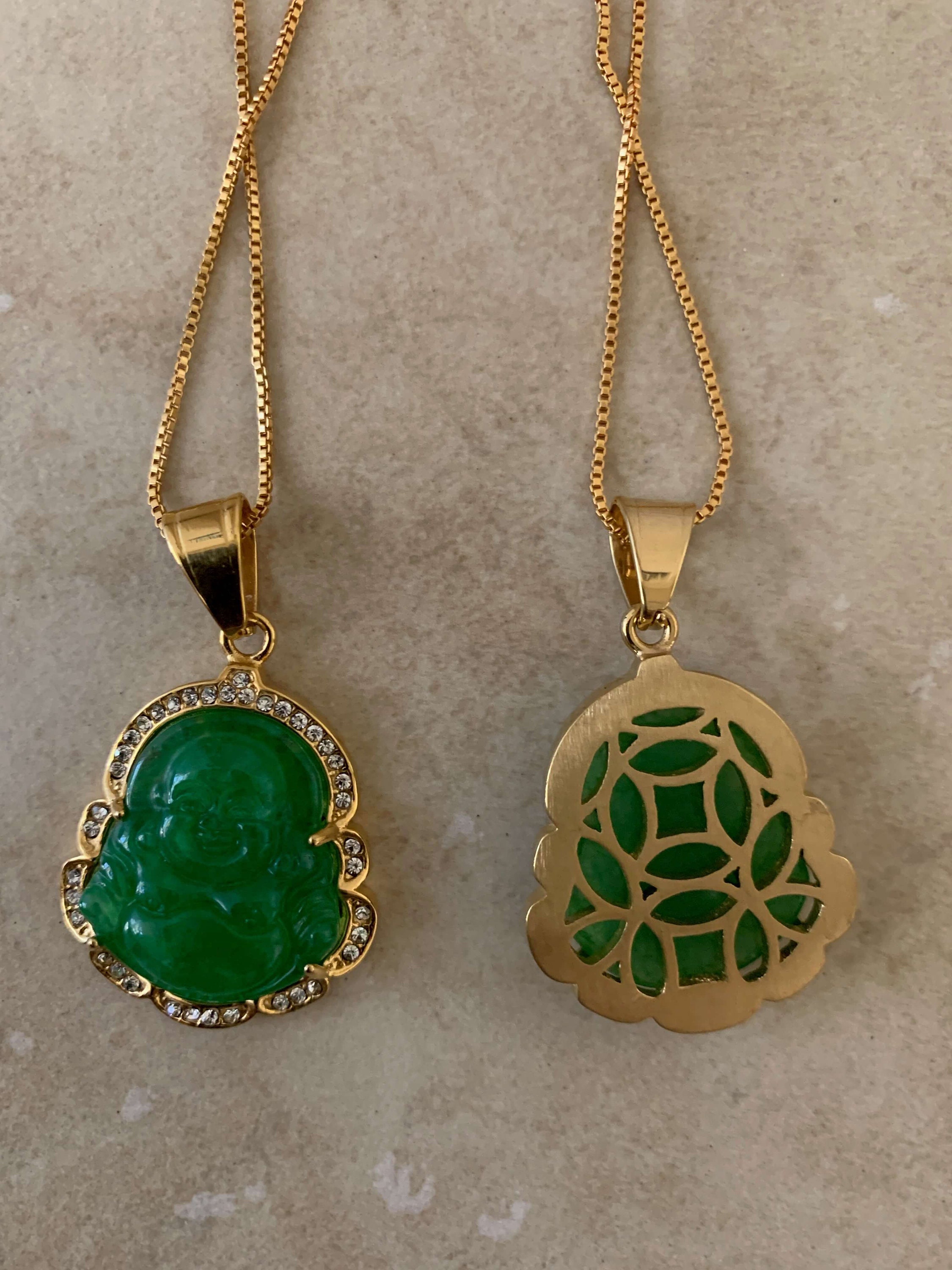 Pair Green Jade Buddha Pendant 14K Necklace Natural Etsy