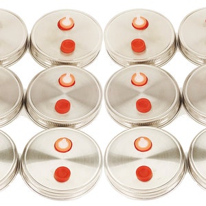 Stainless Steel Liquid Culture Lids For  Wide Mouth Mason Jars - Rust Proof Metal with Heavy Duty Injection Port and AirPort (12 Pack)