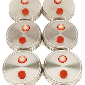 Stainless Steel Liquid Culture Jar Lids - AirPort Wide Mouth Metal Rust Proof (6 Pack)