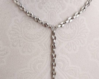 Silver chain lariat, Silver Y necklace, unique silver chain lariat, elegant lariat necklace, minimalist lariat necklace