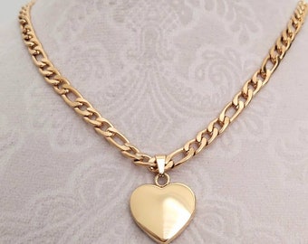 Gold Heart Necklace, All Gold Color Stainless Steel, Elegant Gold Toggle Closure Necklace, Statement Heart Necklace