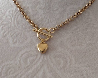 Tiny gold Heart Necklace OR Bracelet, Dainty Puffy Lightweight Heart Toggle Necklace or Bracelet, Choose from 2 styles, All Stainless Steel