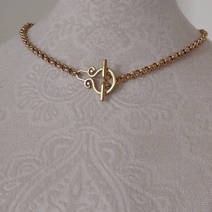 Lightweight Gold Filigree Toggle Choker, Stainless Steel, Minimalist Everyday Necklace