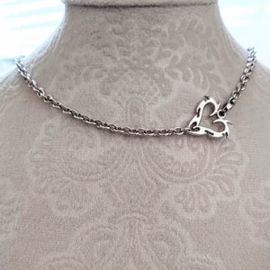 Lightweight Sideways Flaming Heart Necklace: Stainless Steel Cable Chain
