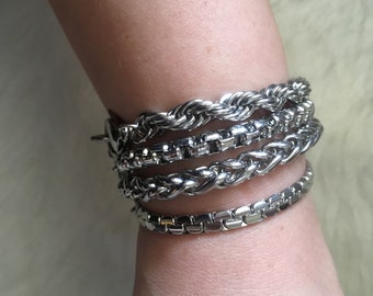Silver Link Bracelets, Stack Layering Bracelets, Stainless steel, Statement Bracelet, Delicate Bracelet, Elegant bracelet, Unisex