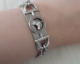 Chunky Horse Bracelet, Chunky Equestrian Bracelet, Horse Head Bracelet, Unisex Horse Bracelet, Chunky Stainless Steel Link Chain