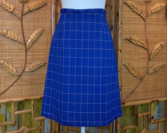 Vintage 1970's Blue Center Stage Skirt with White Grid Pattern