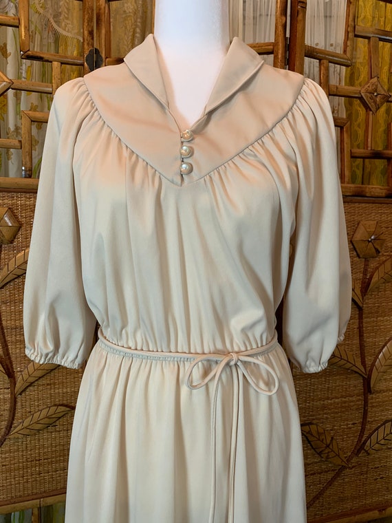 Vintage 1970's Cream Beige Neutral Dress with Ela… - image 4