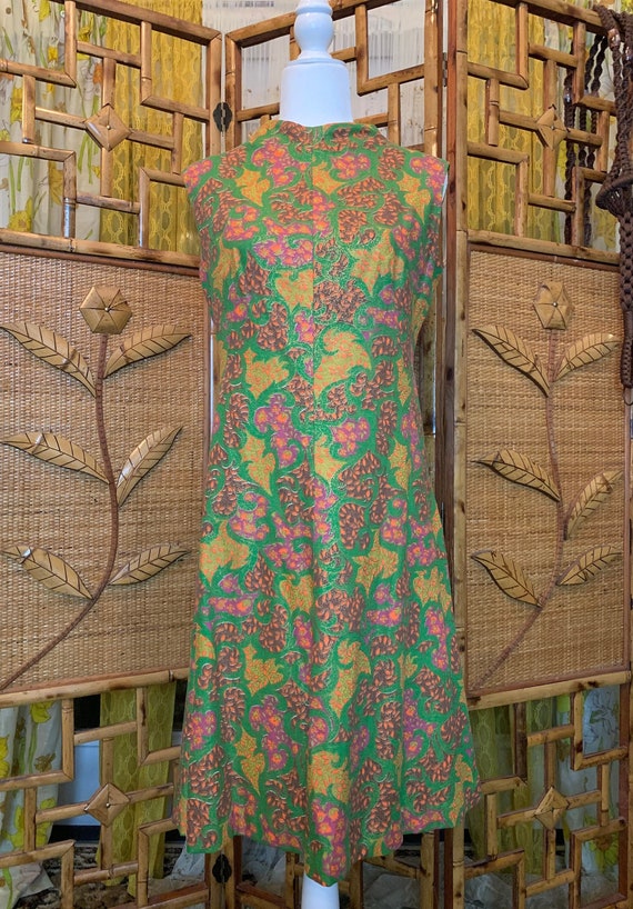 Vintage 1960's Handmade Psychedelic Sleeveless Green Dress