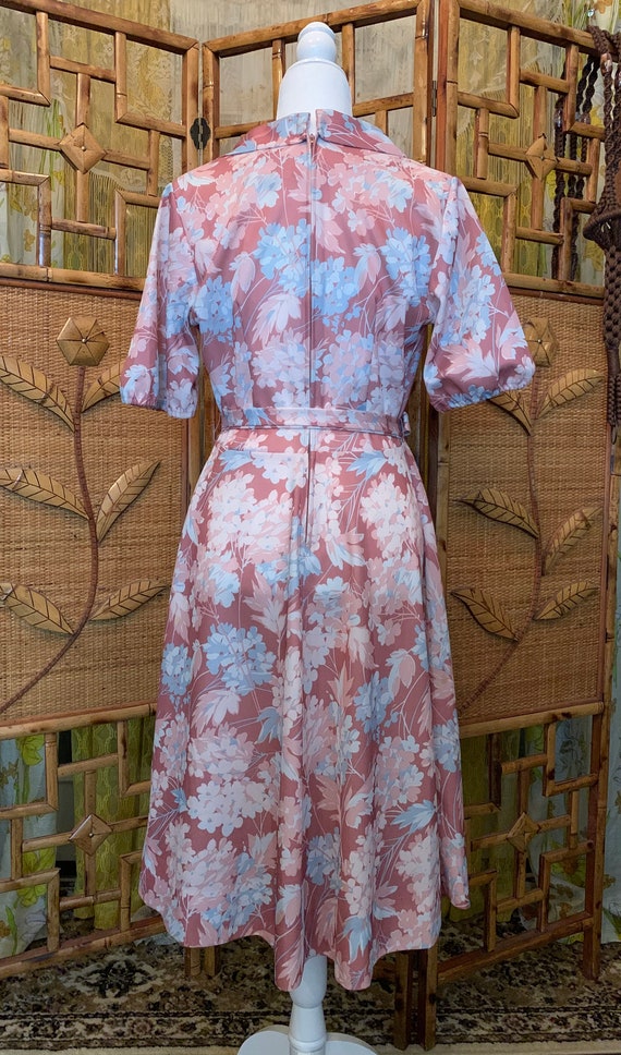 Vintage 1970's Pink, Teal, and Cream Floral Dress… - image 3