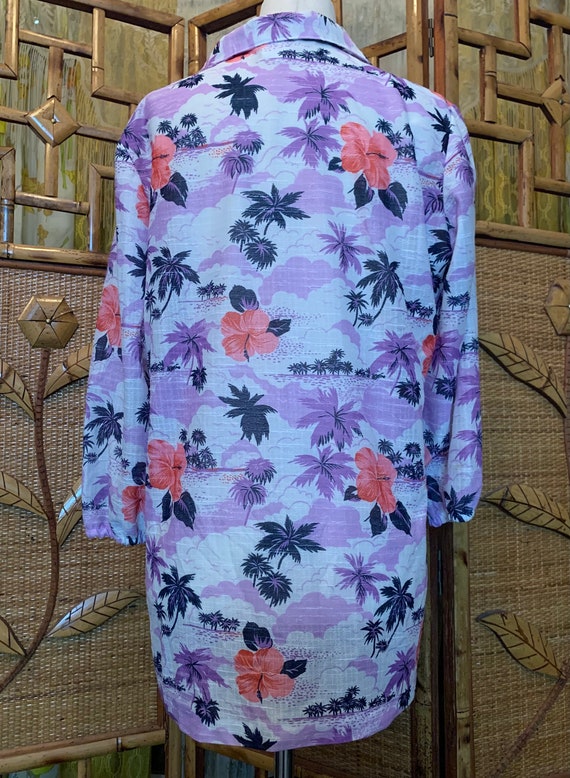 Vintage 1970's Tropical Purple Pullover Blouse wi… - image 3