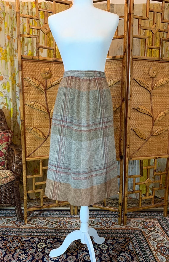 Vintage 1970's Wool Skirt with Brown, Orange, Tan 