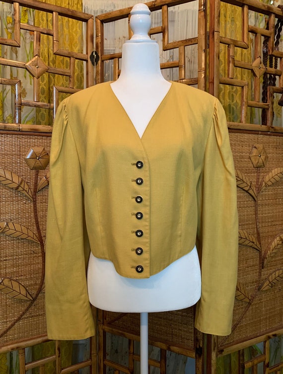 Vintage Plus Size Mustard Yellow Cropped Jacket wi