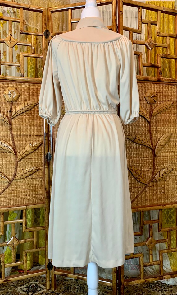 Vintage 1970's Cream Beige Neutral Dress with Ela… - image 6