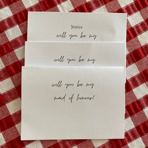 Minimalist Elegant Personalised Bridesmaid Proposal Card Will you be my bridesmaid linen paper custom message calligraphy cursive font gift