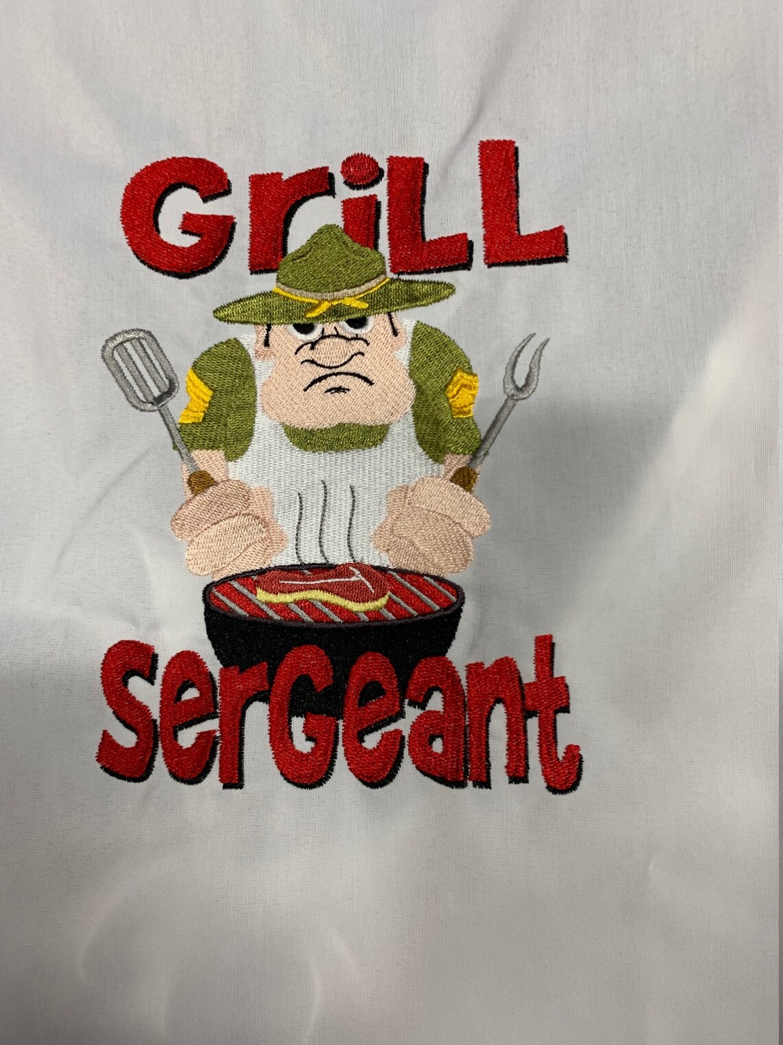 Embroidered Grill Sergeant Chef Apron White Etsy