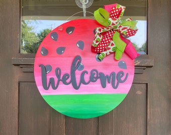 Hand painted Welcome Watermelon sign | Front Door Decor | Hello Summer | Colorful Sign