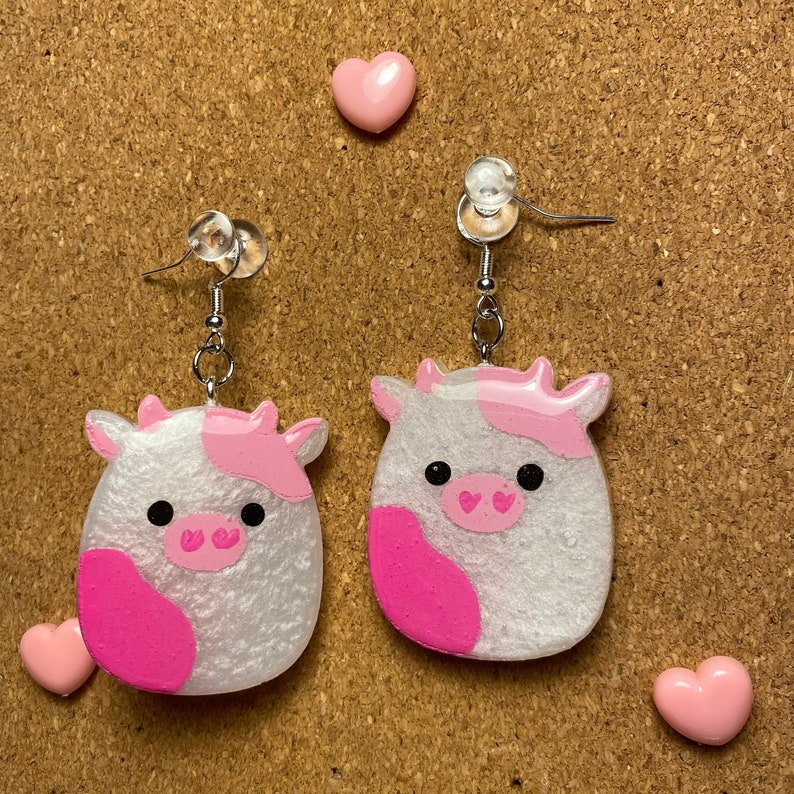 Handmade Valentine Cow Earrings 