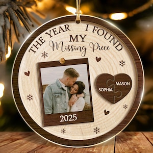 Personalized Couple Photo Ornament, Missing Piece Puzzle, Acrylic Christmas Keepsake