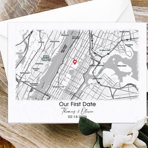 Valentine Card Gifts For Him, Custom First Date Map Location Valentines Day Gift for Boyfriend, Husband
