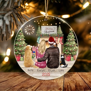 Personalized Family with Dog Ornament 2025, Custom Family Couple With Dog And Cat Christmas Ornament, Custom Couple Christmas Keepsake