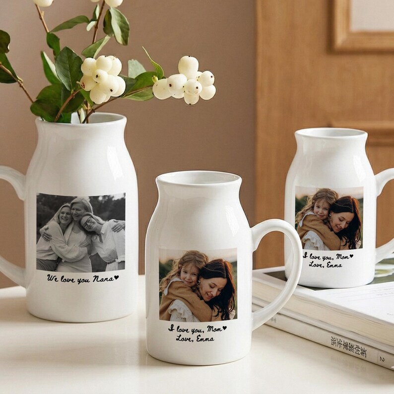Custom Photo Vase, Grandma Ceramic Vase, Mother's Day Gift for Mom