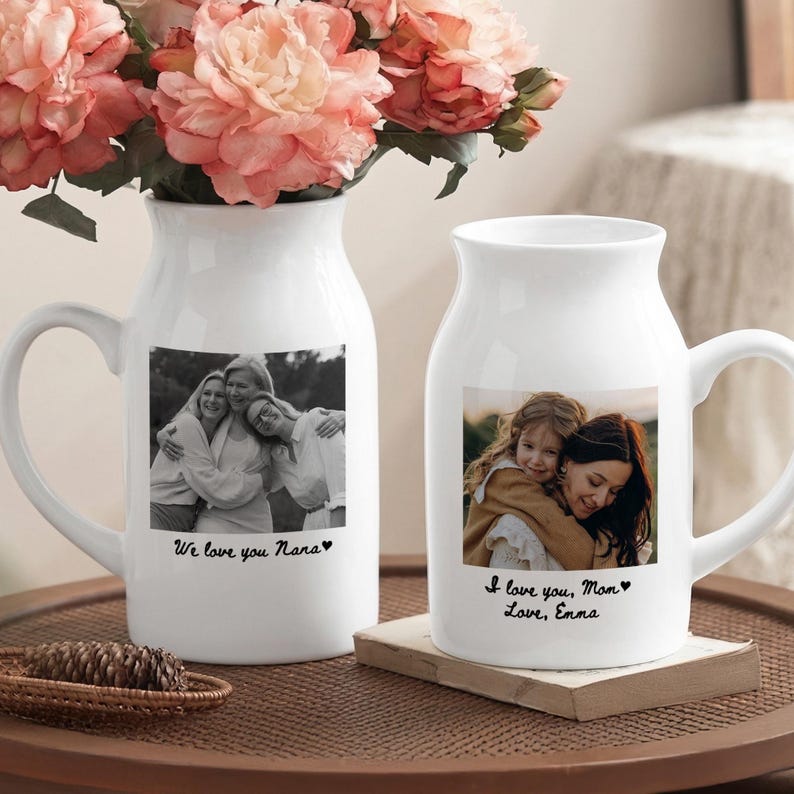 Custom Photo Vase, Grandma Ceramic Vase, Mother's Day Gift for Mom
