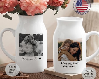 Mothers Day Vase Gifts for Mom, Grandma Picture Ceramic Vase, Custom Photo Gift