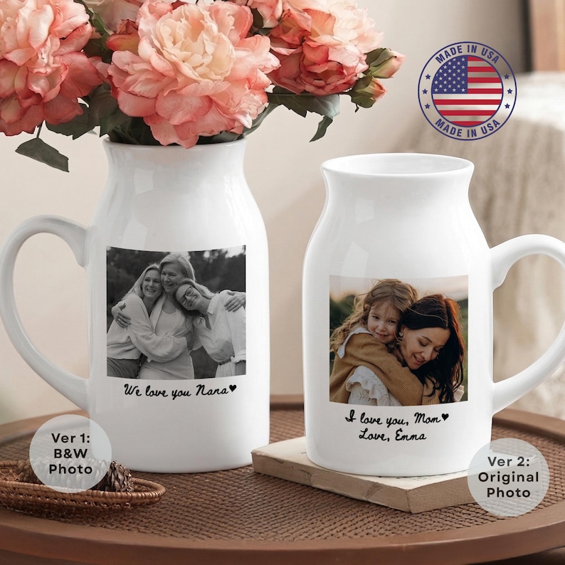 Custom Photo Vase, Grandma Ceramic Vase, Mother's Day Gift for Mom