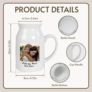 May include: White ceramic mug featuring a photo of a mother and child, with the text "I love you, Mom Love, Enna." The mug is 13cm tall, 8cm wide, and has a 6.7cm opening. Includes a handle.