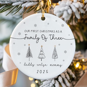 First Christmas As Family Of 3 Ornament, Our First Christmas As A Family of Three Ornament, Baby&#39;s Christmas Tree Ornament