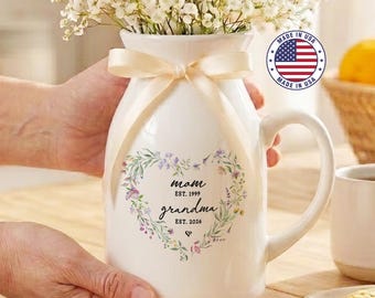 Mother's Day Vase Gift for New Grandma, Flower Vase for Mom, Pregnancy Announcement Moms Gifts