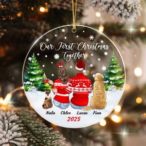 Personalized Couple With Pets Ornament 2025, Our First Christmas Together Ornament, Couple With Dog Cat Ornament, New Couple Ornament