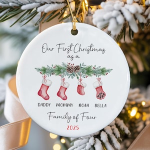Personalized Family Of Four Ornament 2025, Baby&#39;s First Christmas Ornament, Family Of 4, Family With Kid And Pet Ornament, Family Keepsake