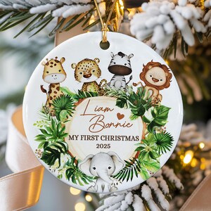 Custom Baby&#39;s First Christmas Ornament 2025, Safari Baby First Christmas Ornament, Jungle Animal Christmas, Holiday Baby Ornament