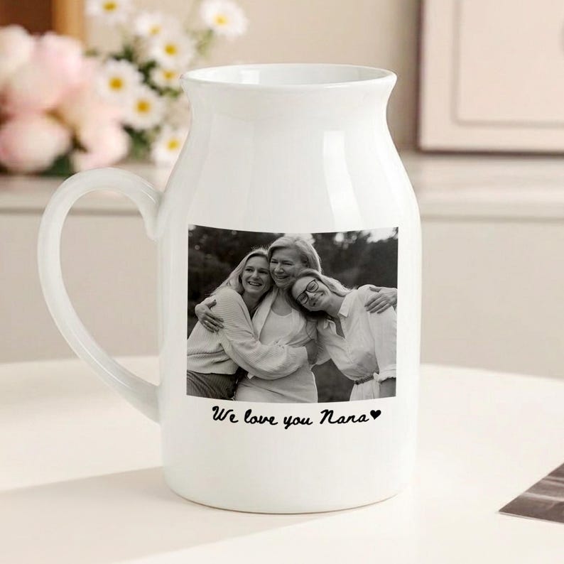 Custom Photo Vase, Grandma Ceramic Vase, Mother's Day Gift for Mom