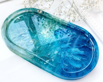 Ocean vanity tray, Beach bathroom decor for counter, Coastal desk organizer, Coworker going away gift, Mothers day beach gift for step mom